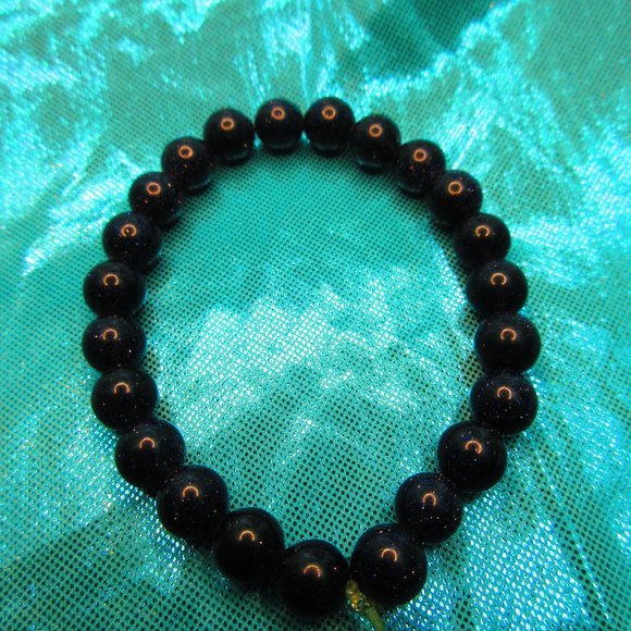 Blue Goldstone 8mm Round 7" Stretchy Gemstone Bracelet - Picture 2 of 3